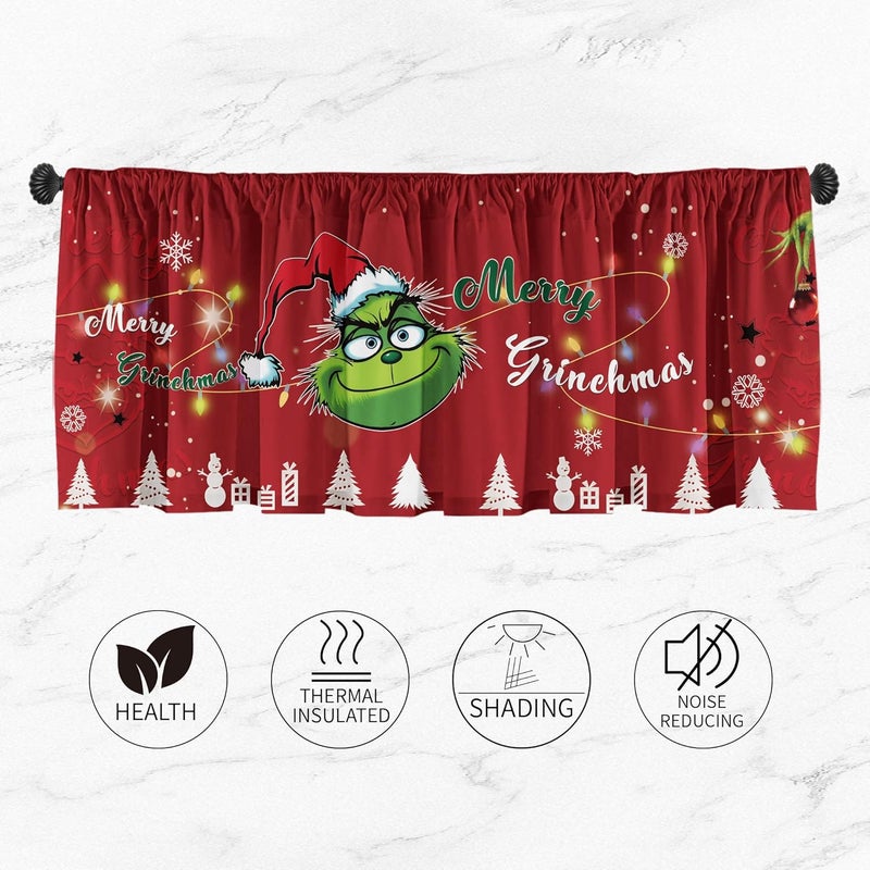 SUNWISHA Christmas Valance Curtains 52x18 inch - Designed with Playful Green Monster - Kitchen/Bathroom Winter Decor - Rod Pocket Valances for Holiday Homes Red - Image 5